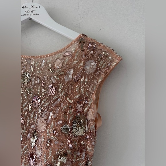 MAC DUGGAL Pink Embellished Bateau Neck Cap Sleeve Floral Beaded Trumpet Gown 2 - Picture 9 of 15